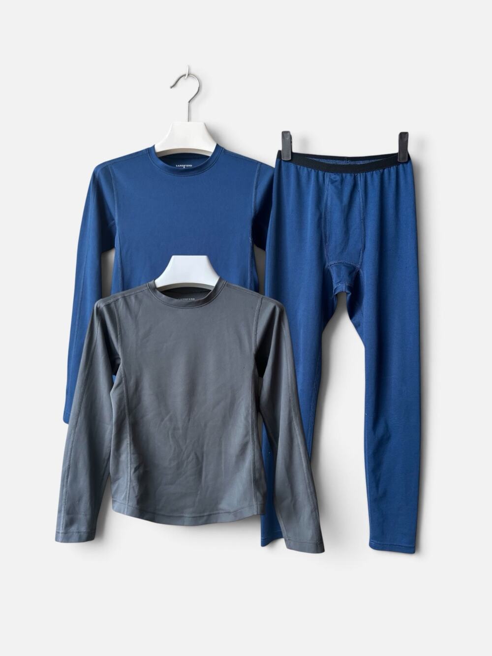 Lands’ End Thermal Base Layer Thermaskin Set, Boy’s Size 10-12, Blue, Gray